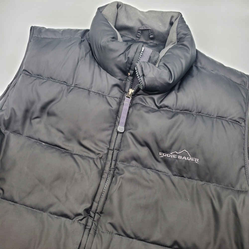 Eddie‎ Bauer Mens Black Goose Down Puffer Vest Quilted Full Zip Size L